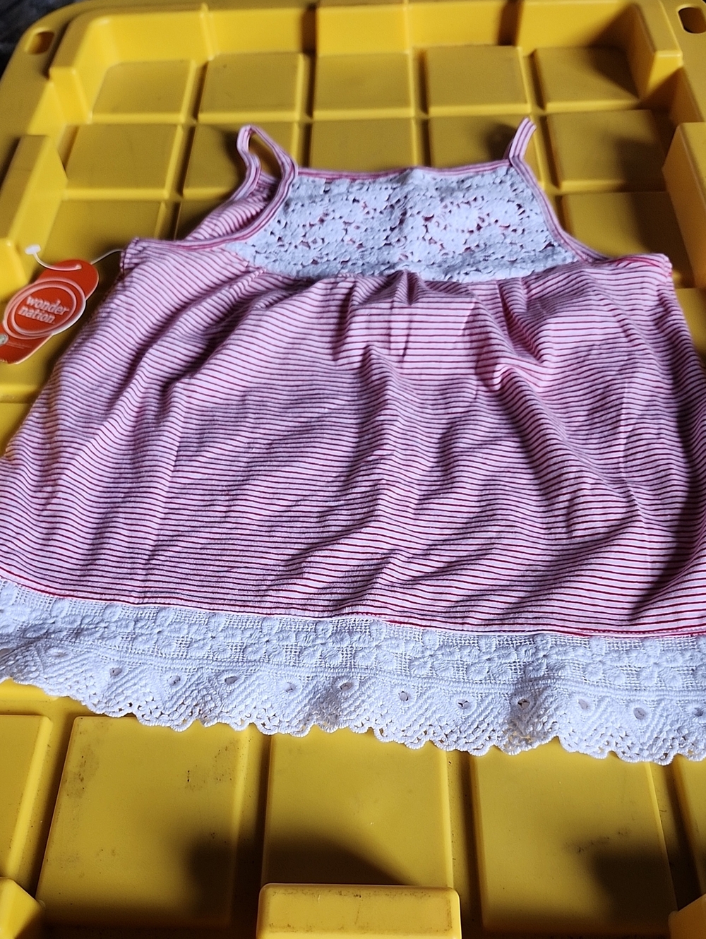 wonder nation Pink & White Striped Lace-Trim Girls' Tank Top